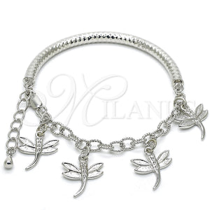 White Gold Filled Bracelet — Charm Bracelet Dragon-Fly and Hollow Design Diamond Cutting — main product view — SKU 118534 | Oro Laminado Blanco brazalete — Charm Bracelet Dragon-Fly and Hollow diseño Diamond Cutting — SKU 118534