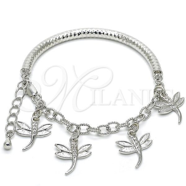White Gold Filled Bracelet — Charm Bracelet Dragon-Fly and Hollow Design Diamond Cutting — main product view — SKU 118534 | Oro Laminado Blanco brazalete — Charm Bracelet Dragon-Fly and Hollow diseño Diamond Cutting — SKU 118534
