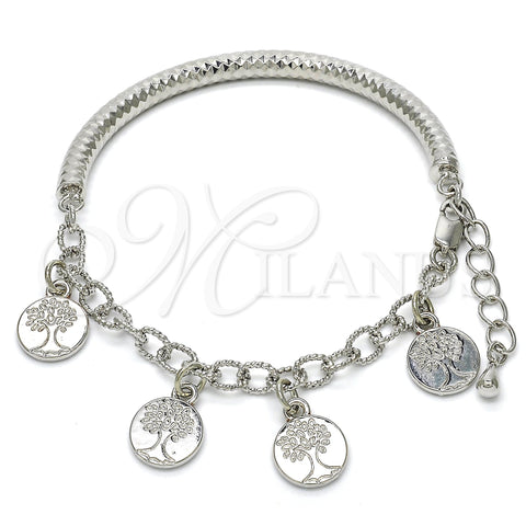 Oro Laminado Charm Bracelet, Gold Filled Style Tree and Hollow Design, Diamond Cutting Finish, Rhodium Finish, 03.63.1823.2.08 (05 MM Thickness, 8 Inches Length)