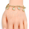 Oro Laminado Charm Bracelet, Gold Filled Style Elephant and Hollow Design, Diamond Cutting Finish, Golden Finish, 03.63.1824.08 (05 MM Thickness, 8 Inches Length)