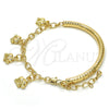 Oro Laminado Charm Bracelet, Gold Filled Style Elephant and Hollow Design, Diamond Cutting Finish, Golden Finish, 03.63.1824.08 (05 MM Thickness, 8 Inches Length)