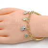Oro Laminado Charm Bracelet, Gold Filled Style Elephant and Hollow Design, Diamond Cutting Finish, Tricolor, 03.63.1824.1.08 (05 MM Thickness, 8 Inches Length)