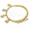 Oro Laminado Charm Bracelet, Gold Filled Style Elephant and Hollow Design, Diamond Cutting Finish, Tricolor, 03.63.1824.1.08 (05 MM Thickness, 8 Inches Length)