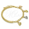 Oro Laminado Charm Bracelet, Gold Filled Style Elephant and Hollow Design, Diamond Cutting Finish, Tricolor, 03.63.1824.1.08 (05 MM Thickness, 8 Inches Length)