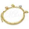 Oro Laminado Charm Bracelet, Gold Filled Style Elephant and Hollow Design, Diamond Cutting Finish, Tricolor, 03.63.1824.1.08 (05 MM Thickness, 8 Inches Length)