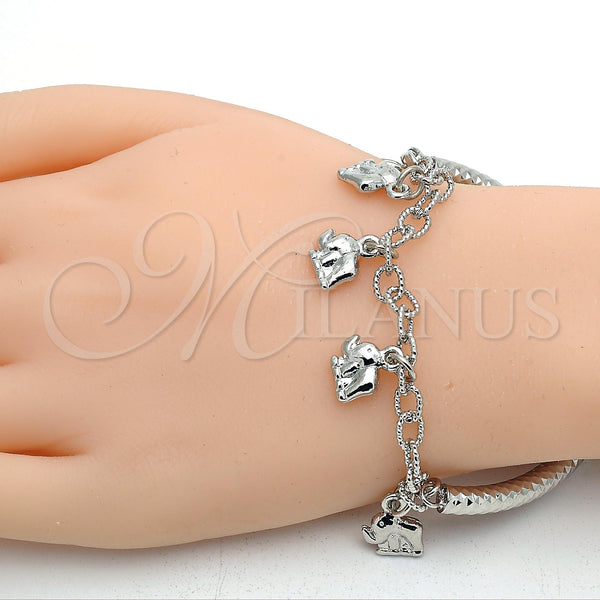 White Gold Filled Bracelet — Charm Bracelet Elephant and Hollow Design Diamond Cutting — alternate product view — SKU 118543 | Oro Laminado Blanco brazalete — Charm Bracelet Elephant and Hollow diseño Diamond Cutting — SKU 118543