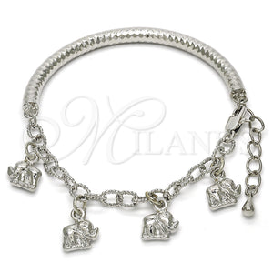 White Gold Filled Bracelet — Charm Bracelet Elephant and Hollow Design Diamond Cutting — main product view — SKU 118543 | Oro Laminado Blanco brazalete — Charm Bracelet Elephant and Hollow diseño Diamond Cutting — SKU 118543