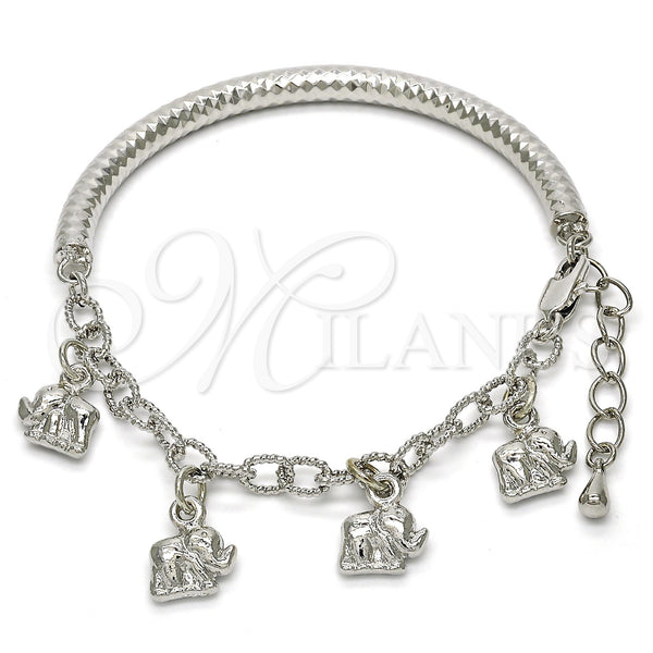 Oro Laminado Charm Bracelet, Gold Filled Style Elephant and Hollow Design, Diamond Cutting Finish, Rhodium Finish, 03.63.1824.2.08 (05 MM Thickness, 8 Inches Length)