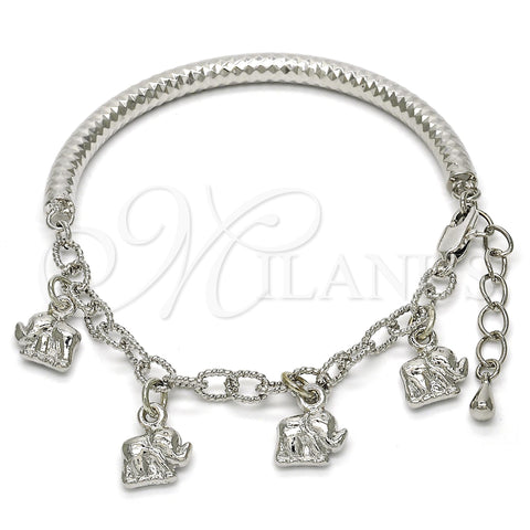 Oro Laminado Charm Bracelet, Gold Filled Style Elephant and Hollow Design, Diamond Cutting Finish, Rhodium Finish, 03.63.1824.2.08 (05 MM Thickness, 8 Inches Length)