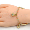 Oro Laminado Charm Bracelet, Gold Filled Style Rattle Charm and Hollow Design, Diamond Cutting Finish, Golden Finish, 03.63.1825.08 (05 MM Thickness, 8 Inches Length)
