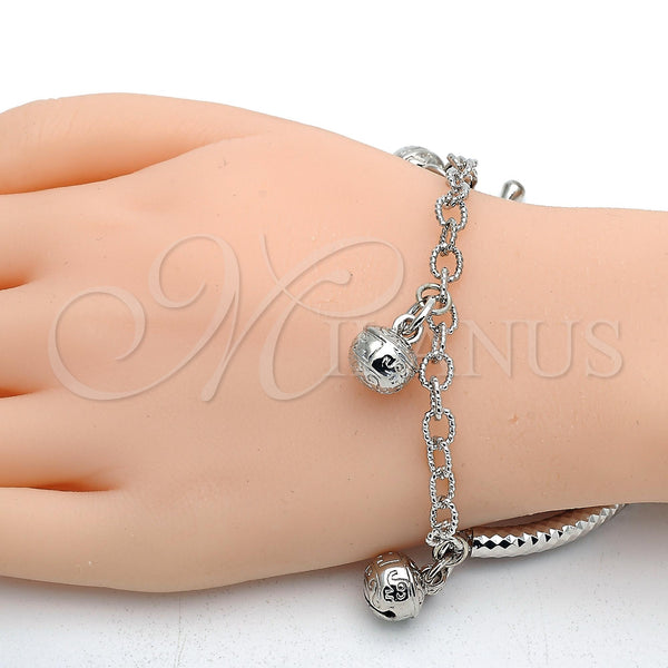 White Gold Filled Bracelet — Charm Bracelet Rattle Charm and Hollow Design Diamond — alternate product view — SKU 118545 | Oro Laminado Blanco brazalete — Charm Bracelet Rattle Charm and Hollow diseño Diamond — SKU 118545
