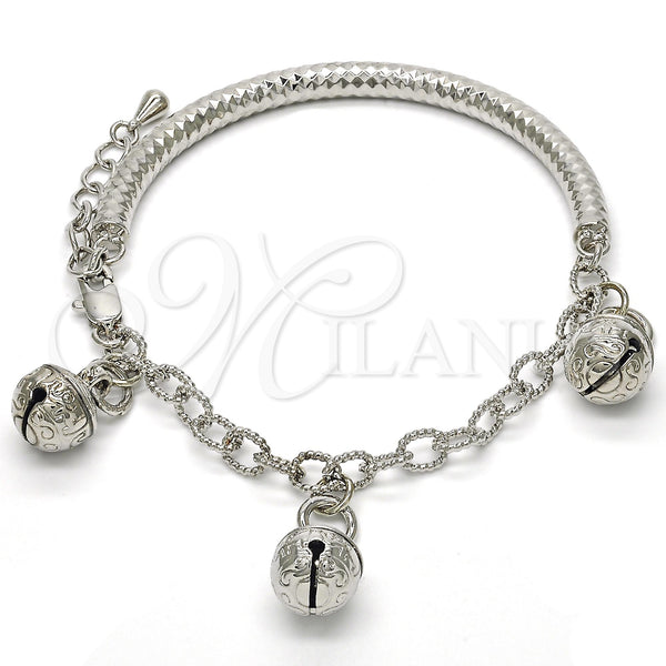 White Gold Filled Bracelet — Charm Bracelet Rattle Charm and Hollow Design Diamond — main product view — SKU 118545 | Oro Laminado Blanco brazalete — Charm Bracelet Rattle Charm and Hollow diseño Diamond — SKU 118545