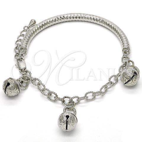 Oro Laminado Charm Bracelet, Gold Filled Style Rattle Charm and Hollow Design, Diamond Cutting Finish, Rhodium Finish, 03.63.1825.1.08 (05 MM Thickness, 8 Inches Length)