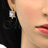 Oro Laminado Earring and Pendant Adult Set, Gold Filled Style Turtle Design, with White Crystal, Polished, Golden Finish, 06.213.0002.4
