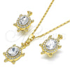 Oro Laminado Earring and Pendant Adult Set, Gold Filled Style Turtle Design, with White Crystal, Polished, Golden Finish, 06.213.0002.4