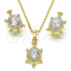 Oro Laminado Earring and Pendant Adult Set, Gold Filled Style Turtle Design, with White Crystal, Polished, Golden Finish, 06.213.0002.4