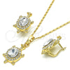 Oro Laminado Earring and Pendant Adult Set, Gold Filled Style Turtle Design, with White Crystal, Polished, Golden Finish, 06.213.0002.4