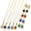 Oro Laminado Earring and Pendant Adult Set, Gold Filled Style Turtle Design, with White Crystal, Polished, Golden Finish, 06.213.0002.4