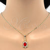 Oro Laminado Pendant Necklace, Gold Filled Style Turtle Design, with Garnet and White Crystal, Polished, Golden Finish, 04.213.0104.18 (02 MM Thickness, 18 Inches Length)