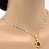 Oro Laminado Pendant Necklace, Gold Filled Style Turtle Design, with Garnet and White Crystal, Polished, Golden Finish, 04.213.0104.18 (02 MM Thickness, 18 Inches Length)