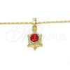 Oro Laminado Pendant Necklace, Gold Filled Style Turtle Design, with Garnet and White Crystal, Polished, Golden Finish, 04.213.0104.18 (02 MM Thickness, 18 Inches Length)