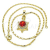Oro Laminado Pendant Necklace, Gold Filled Style Turtle Design, with Garnet and White Crystal, Polished, Golden Finish, 04.213.0104.18 (02 MM Thickness, 18 Inches Length)