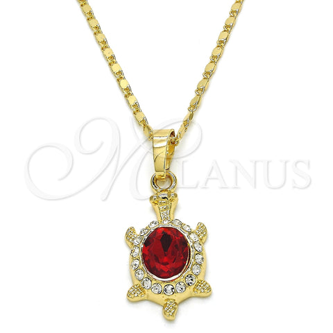 Oro Laminado Pendant Necklace, Gold Filled Style Turtle Design, with Garnet and White Crystal, Polished, Golden Finish, 04.213.0104.18 (02 MM Thickness, 18 Inches Length)
