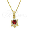 Oro Laminado Pendant Necklace, Gold Filled Style Turtle Design, with Garnet and White Crystal, Polished, Golden Finish, 04.213.0104.18 (02 MM Thickness, 18 Inches Length)