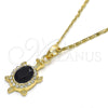Oro Laminado Pendant Necklace, Gold Filled Style Turtle Design, with Black and White Crystal, Polished, Golden Finish, 04.213.0104.2.18 (02 MM Thickness, 18 Inches Length)