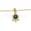 Oro Laminado Pendant Necklace, Gold Filled Style Turtle Design, with Black and White Crystal, Polished, Golden Finish, 04.213.0104.2.18 (02 MM Thickness, 18 Inches Length)
