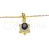 Oro Laminado Pendant Necklace, Gold Filled Style Turtle Design, with Black and White Crystal, Polished, Golden Finish, 04.213.0104.2.18 (02 MM Thickness, 18 Inches Length)