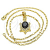 Oro Laminado Pendant Necklace, Gold Filled Style Turtle Design, with Black and White Crystal, Polished, Golden Finish, 04.213.0104.2.18 (02 MM Thickness, 18 Inches Length)