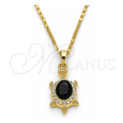 Oro Laminado Pendant Necklace, Gold Filled Style Turtle Design, with Black and White Crystal, Polished, Golden Finish, 04.213.0104.2.18 (02 MM Thickness, 18 Inches Length)