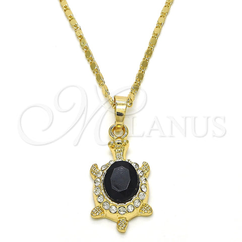 Oro Laminado Pendant Necklace, Gold Filled Style Turtle Design, with Black and White Crystal, Polished, Golden Finish, 04.213.0104.2.18 (02 MM Thickness, 18 Inches Length)