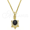 Oro Laminado Pendant Necklace, Gold Filled Style Turtle Design, with Black and White Crystal, Polished, Golden Finish, 04.213.0104.2.18 (02 MM Thickness, 18 Inches Length)