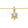Oro Laminado Pendant Necklace, Gold Filled Style Turtle Design, with White Crystal, Polished, Golden Finish, 04.213.0104.4.18 (02 MM Thickness, 18 Inches Length)