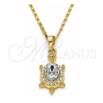 Oro Laminado Pendant Necklace, Gold Filled Style Turtle Design, with White Crystal, Polished, Golden Finish, 04.213.0104.4.18 (02 MM Thickness, 18 Inches Length)