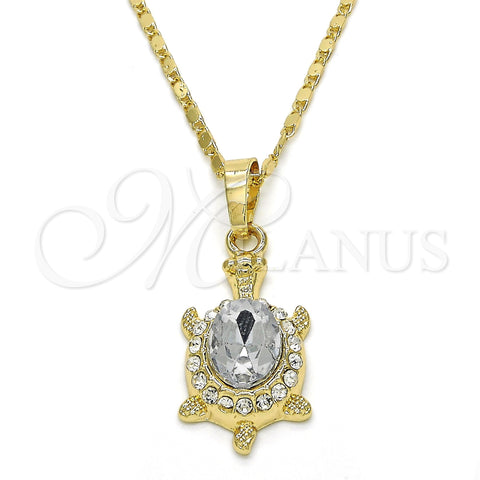 Oro Laminado Pendant Necklace, Gold Filled Style Turtle Design, with White Crystal, Polished, Golden Finish, 04.213.0104.4.18 (02 MM Thickness, 18 Inches Length)