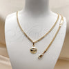 Oro Laminado Necklace and Earring, Gold Filled Style Miami Cuban Design, Polished, Golden Finish, 06.63.0188