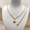 Oro Laminado Necklace and Earring, Gold Filled Style Miami Cuban Design, Polished, Golden Finish, 06.63.0188