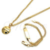 Oro Laminado Necklace and Earring, Gold Filled Style Miami Cuban Design, Polished, Golden Finish, 06.63.0188