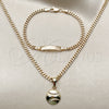 Oro Laminado Necklace and Earring, Gold Filled Style Miami Cuban Design, Polished, Golden Finish, 06.63.0188