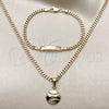 Oro Laminado Necklace and Earring, Gold Filled Style Miami Cuban Design, Polished, Golden Finish, 06.63.0188