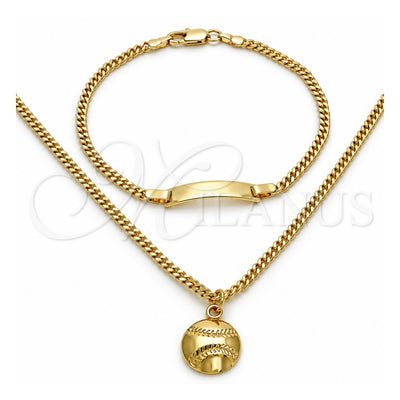 Oro Laminado Necklace and Earring, Gold Filled Style Miami Cuban Design, Polished, Golden Finish, 06.63.0188