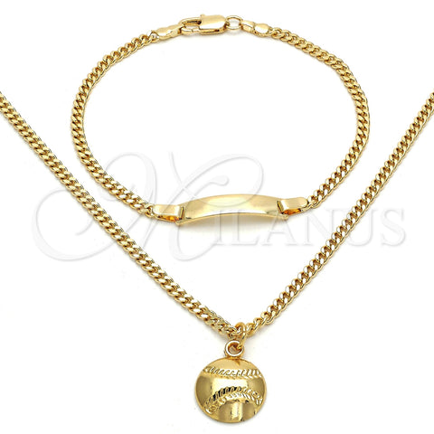 Oro Laminado Necklace and Earring, Gold Filled Style Miami Cuban Design, Polished, Golden Finish, 06.63.0188