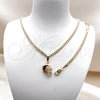 Oro Laminado Earring and Pendant Children Set, Gold Filled Style Miami Cuban Design, Polished, Golden Finish, 06.63.0189