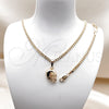 Oro Laminado Earring and Pendant Children Set, Gold Filled Style Miami Cuban Design, Polished, Golden Finish, 06.63.0189