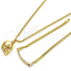Oro Laminado Earring and Pendant Children Set, Gold Filled Style Miami Cuban Design, Polished, Golden Finish, 06.63.0189