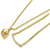 Oro Laminado Earring and Pendant Children Set, Gold Filled Style Miami Cuban Design, Polished, Golden Finish, 06.63.0189