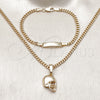 Oro Laminado Earring and Pendant Children Set, Gold Filled Style Miami Cuban Design, Polished, Golden Finish, 06.63.0189